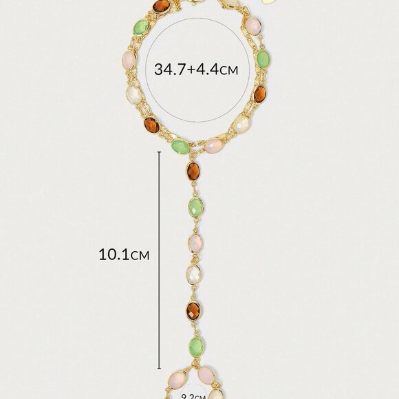 Multicolor Casual Women's Gold-Plated Gem Beaded Finger Chain bracelet - Picture 6 of 9